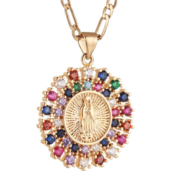 Virgin Mary Prayer Necklace Gold Plated Religious Pendant for Women Faith Gift - Picture 1 of 6